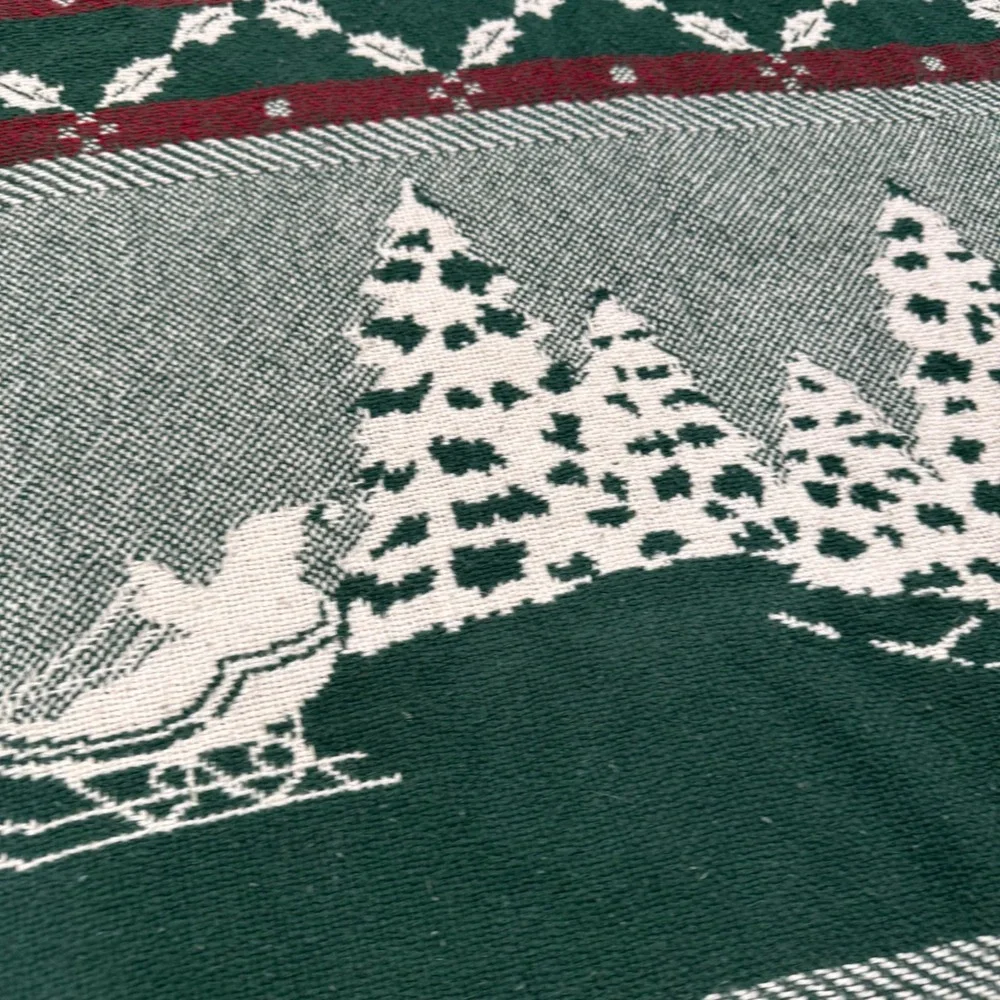 Fieldcrest Vintage Christmas Woven Throw Blanket Sleigh Holly Cotton 50x60 USA